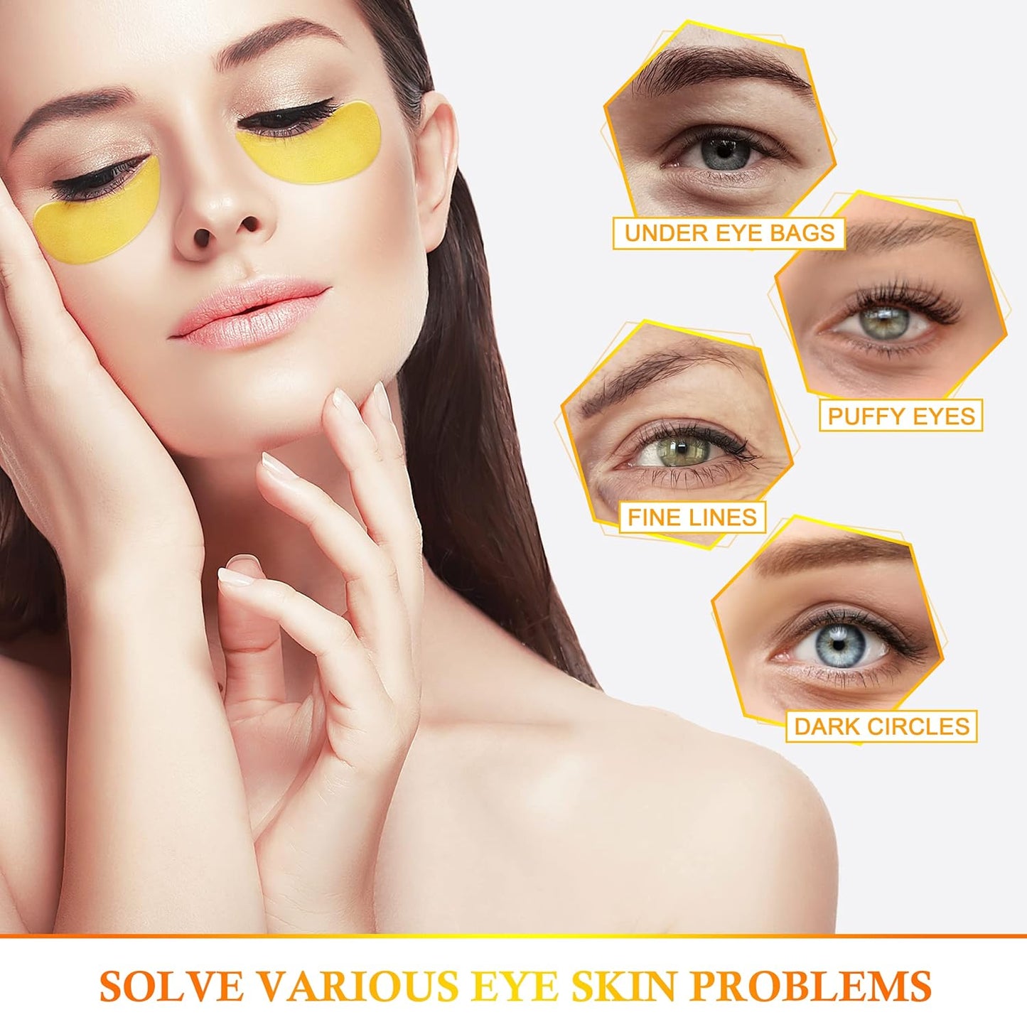 REWLKP 24k Gold Eye Collagen Patches - Puffy Eyes & Dark Circles Treatments,Reduce Under Eye Bags and Smooth Wrinkles,Eye Skin Care Pads With Collagen