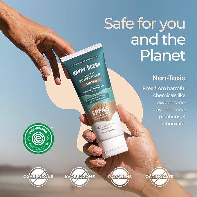 Tinted Mineral Sunscreen SPF 45 – Reef Safe Zinc Oxide Face Sunscreen with Natural Tint, Water Resistant, Travel Size 2.5 oz