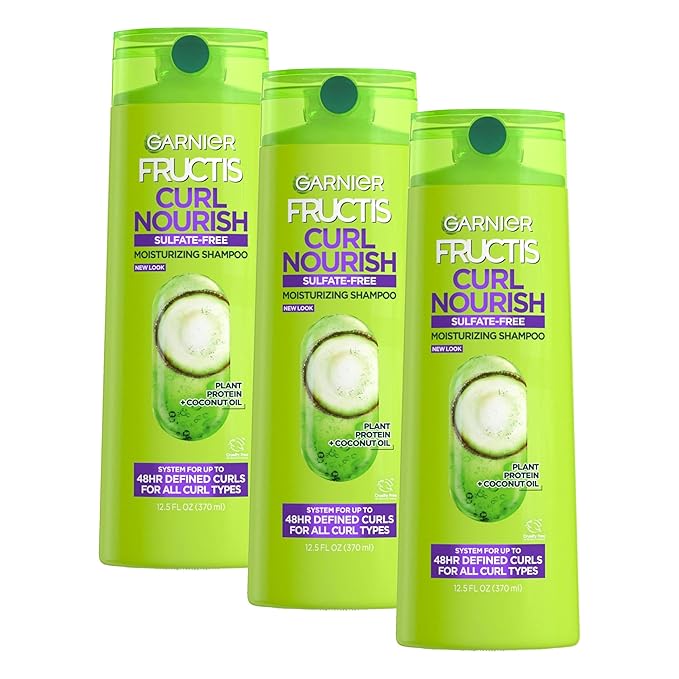 Garnier Fructis Curl Nourish Sulfate Free Moisturizing Shampoo, 12.5 Fl Oz, (Packaging May Vary) (Pack of 3)