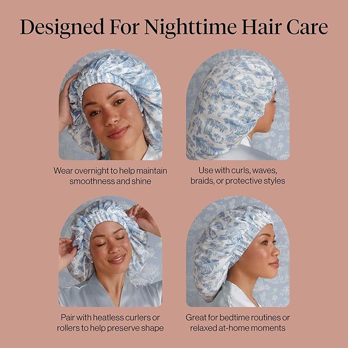 Kitsch x Bridgerton Satin Bonnet for Sleeping - Softer Than Silk Bonnet For Sleeping Women - Secure Fit, Adjustable, Night Cap For Curly & Textured Hair - Prevents Breakage & Tangles - Garden Toile