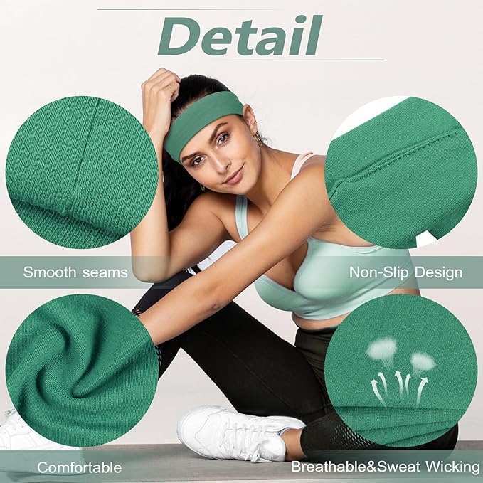 Headbands for Women, Stretchy Non Slip Soft Cotton Cloth Hair Bands for Sports, Workout, Yoga and Running, 7pcs