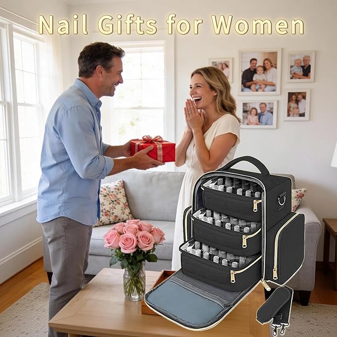 YOREPEK Nail Polish Organizer Holds Up to 72 Bottles (15ml-0.5 fl.oz) Nail Polish Carrying Case with 3 Removable Pouches and 4 Zippered Pockets for Manicure Tools, Supplies, Nail Lamp, Gifts for Women