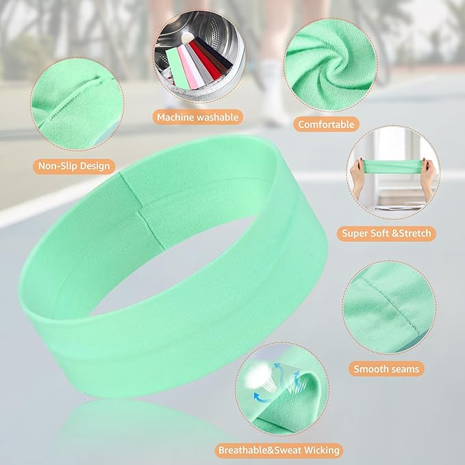 Headbands for Women, Stretchy Non Slip Soft Cotton Cloth Hair Bands for Sports, Workout, Yoga and Running, 7pcs
