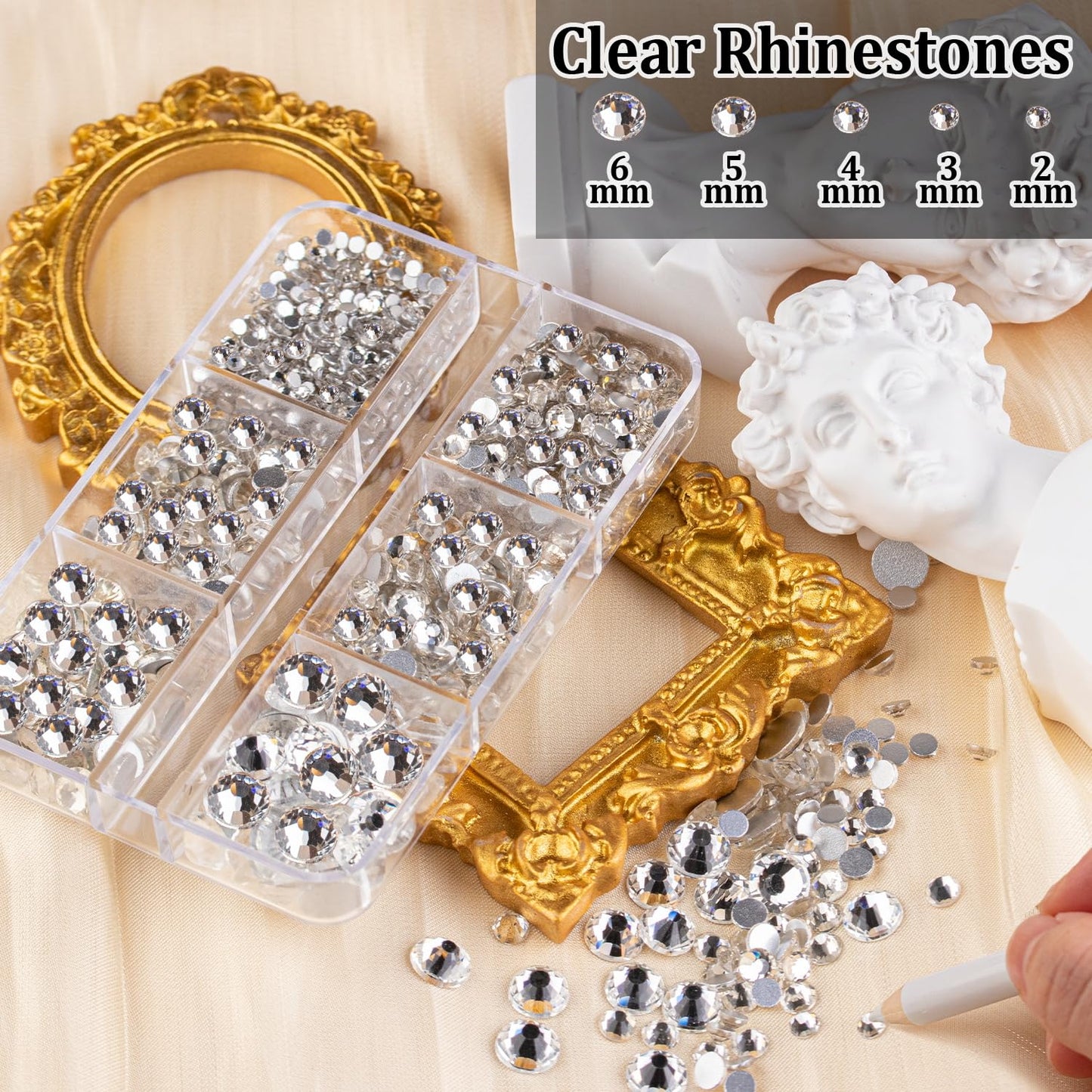 Colorful Face Gems for Makeup Set, Flatback Gorgeous AB+Clear+Mixed-colored Gem with Makeup Glue, Picker Pencil, Makeup Glue, Dual-End Dotting Tool, Tweezer for Eye Body Hair Make-up and Nail Art Deco