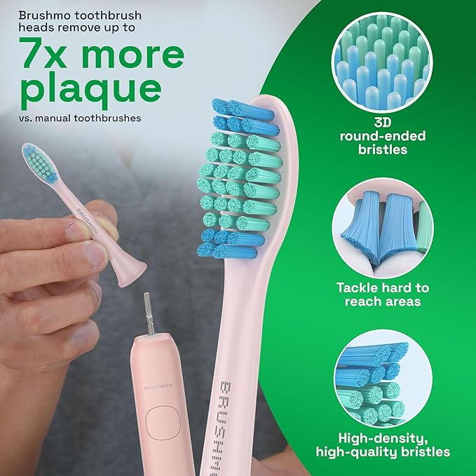 Brushmo Total Clean Replacement Toothbrush Heads, Compatible with Philips Sonicare Click-on Electric Toothbrush Handles, 8 Standard Replacement Heads, Soft Dupont Bristles, BM618, Pink