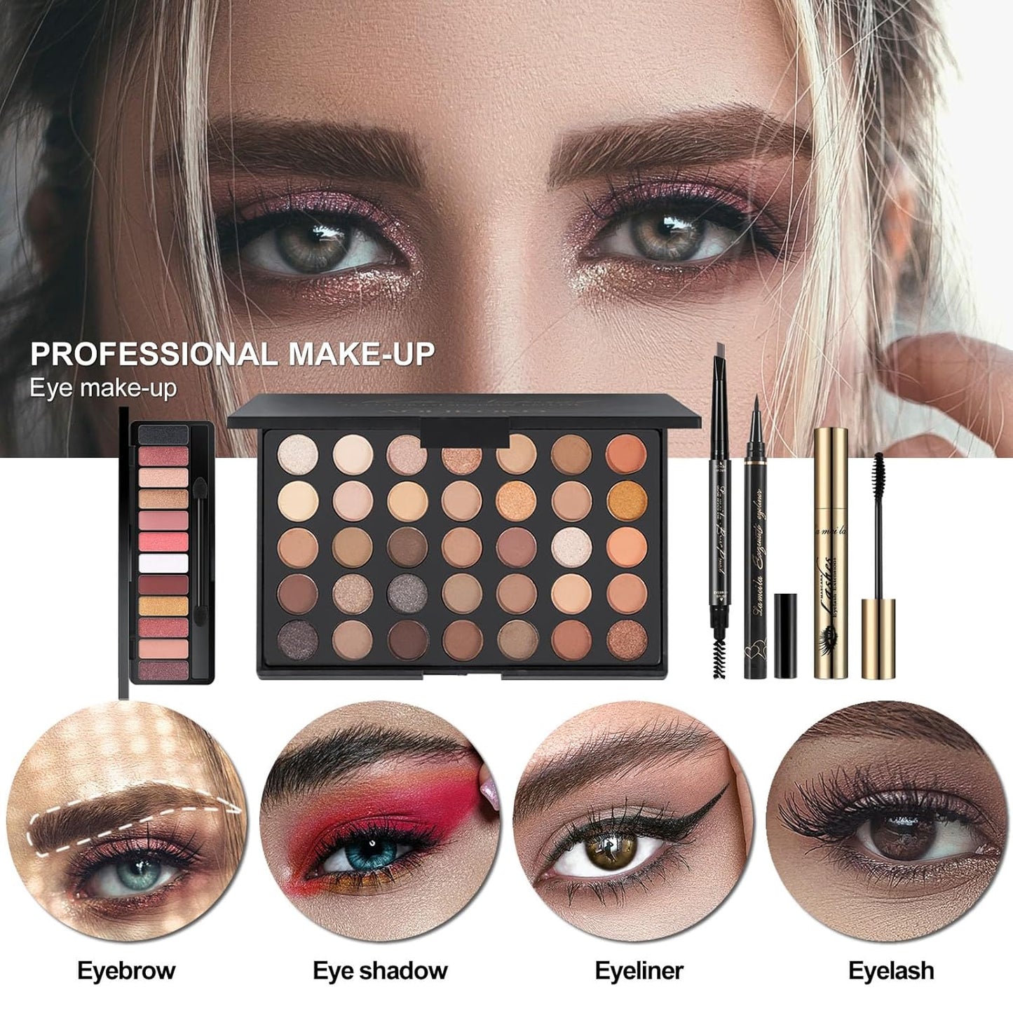 M All In One Makeup Kit, Makeup Kit for Women Full Kit,Multipurpose Women's Cosmetics Set,Beginners and Professionals Alike,Easy to Carry(DLS-Pink)