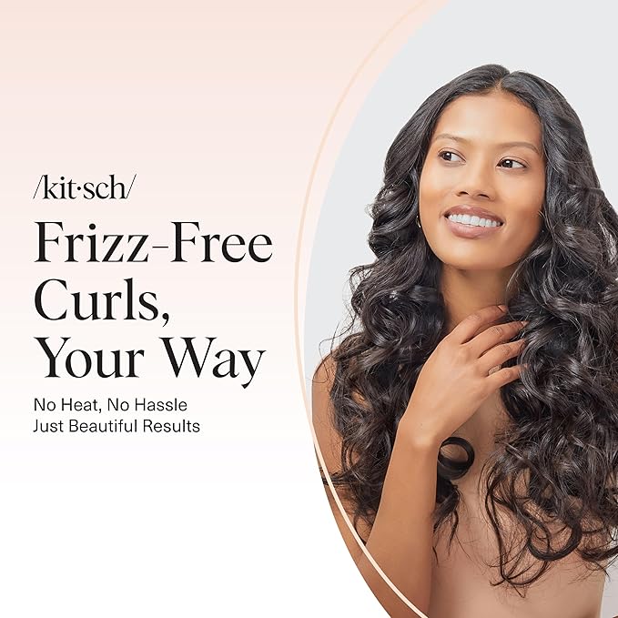 Kitsch Satin Heatless Curlers Set – Heatless Curls Overnight with 34" Hair Curler & 2 Satin Scrunchies, Comfortable No Heat Hair Curlers to Sleep In for Frizz-Free & Non-Damage Styling - Micro Dot
