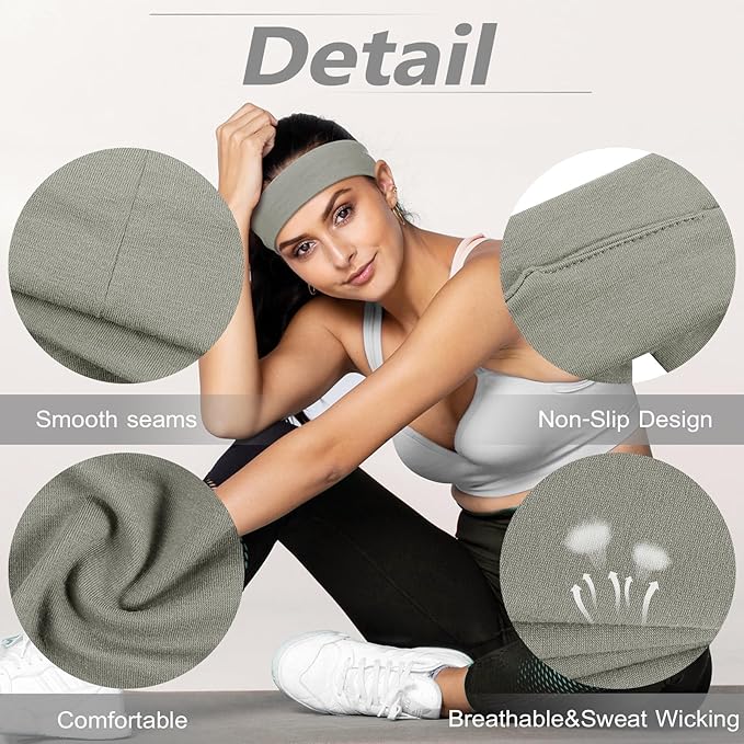 Headbands for Women, Stretchy Non Slip Soft Cotton Cloth Hair Bands for Sports, Workout, Yoga and Running, 7pcs
