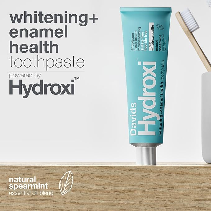Davids Hydroxi Fluoride Free Nano Hydroxyapatite Toothpaste for Enamel Health & Whitening, Antiplaque, SLS Free, Kid Friendly Spearmint Flavor, 4 oz