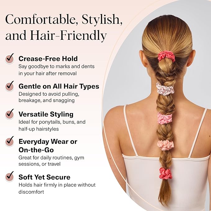 Kitsch Ultra-Petite Satin Scrunchies for Women - No Crease, Frizz-Free Sleep | Softer Than Silk Scrunchies Gentle On Hair Scrunchies for All Hair Types | Stylish Hair Accessories- Cherry Blossom, 5pcs
