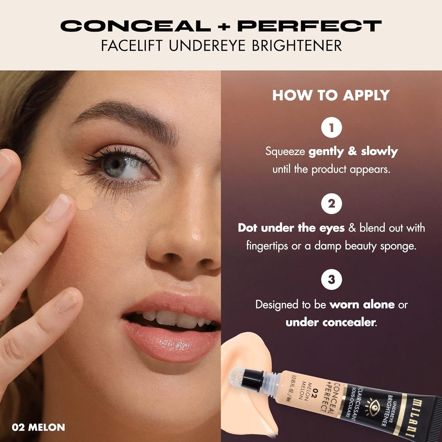 Milani Conceal + Perfect Undereye Brightener for Treating Dark Circles, Face Lift Collection - Pumpkin