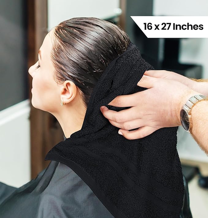 Utopia Towels Cotton Bleach Proof Salon Towel 16 by 27 inches, Bleach Safe 100% Cotton Hand Towel for Gym, 24 Pack, Black