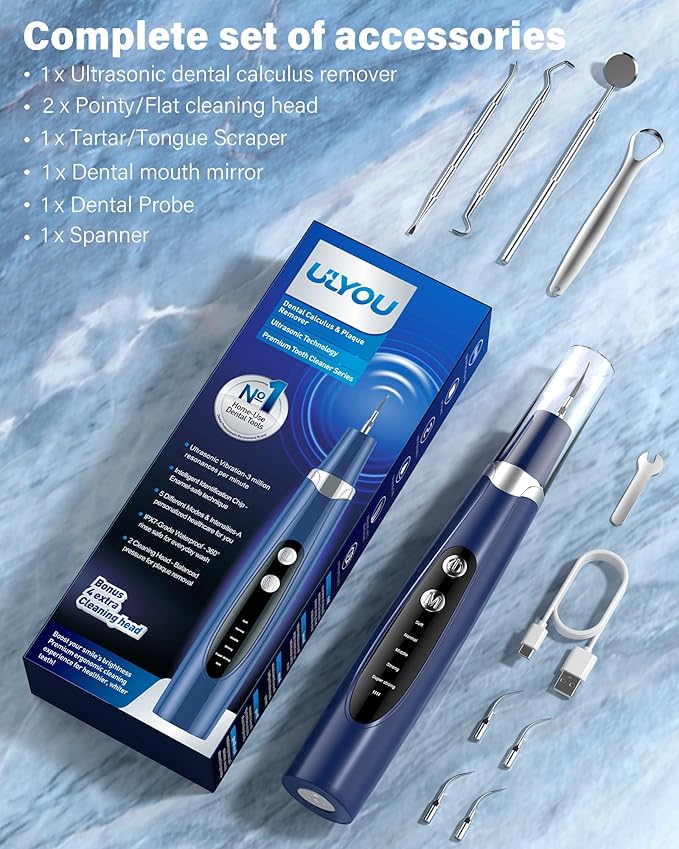 Plaque Remover for Teeth - Tartar Remover for Teeth with LED Light & 5 Modes, Rechargeable Hard Plaque Remover with 2 Replaceable Heads, Ultrasonic Teeth Cleaner Kit for Home Use