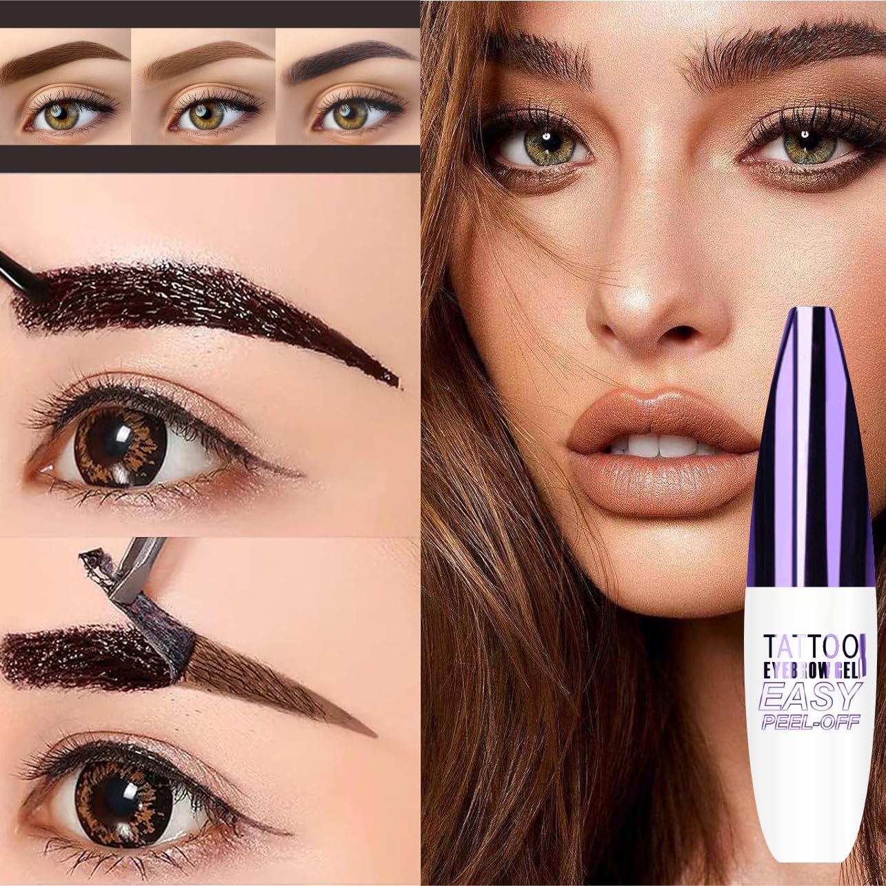 2Pcs Dark Brown Peel Off Brow Tint Gel - Waterproof & Sweatproof Tattoo Effect, Transfer-Resistant Multi-Day Wear, All Skin Types Mother’s Day Gift Set