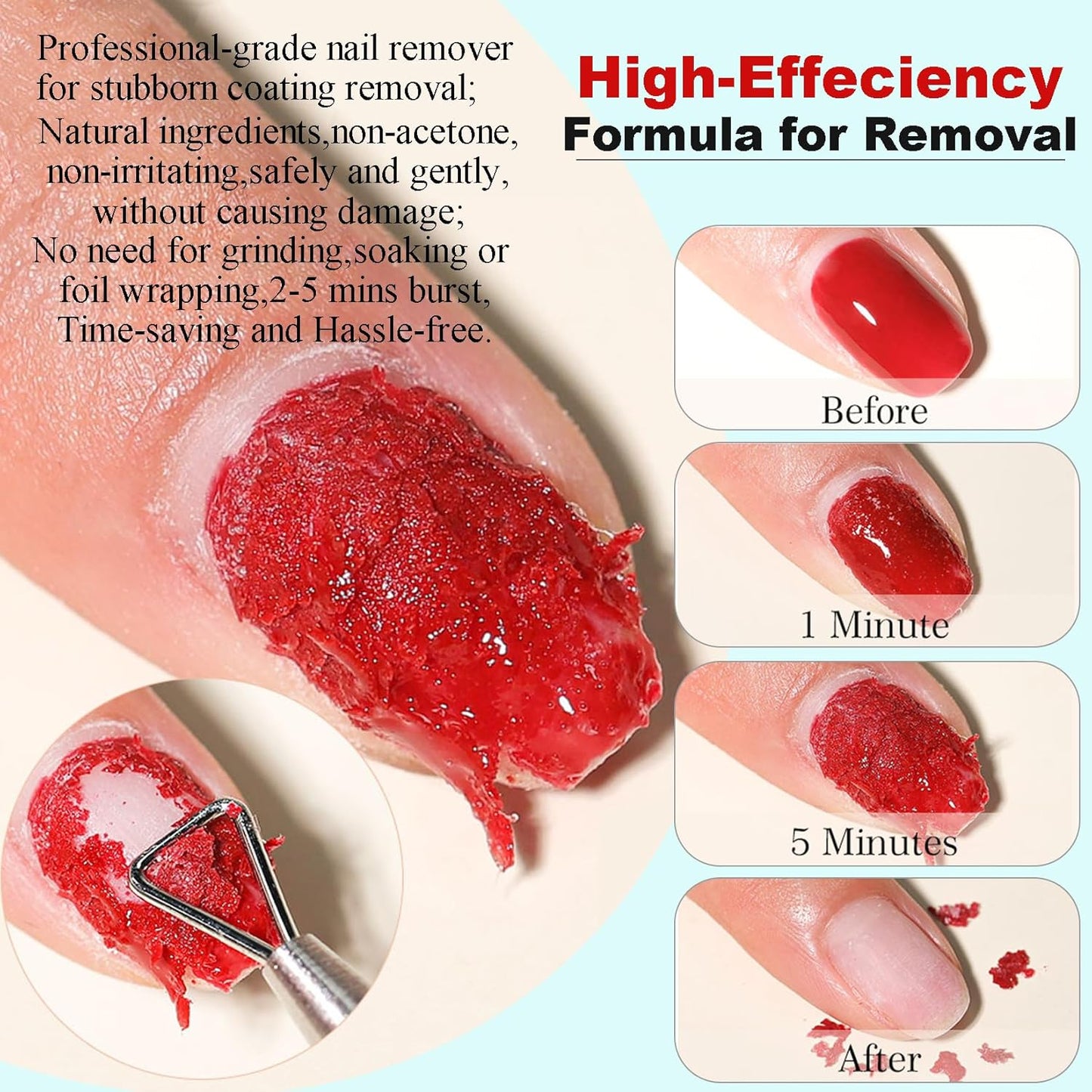 Gel Nail Polish Remover, Gel Remover Kit with Liquid Latex for Nails, No Need to Wrap or Soak, Removes Nail Polish in 2-5 Minutes, Acetone Free, Not Damage to Nails, with Manicure Tools