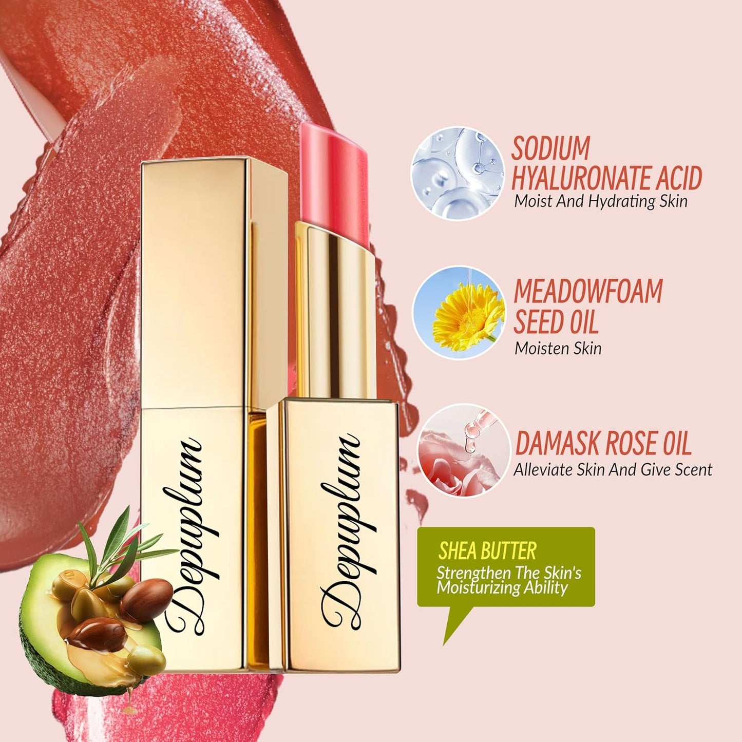 Hot Pink Brown Nude Lipstick Set for Women Shimmer Tinted Lip Balm Hydrating Moisturizing Lipstick Cruelty Free Lip Makeup, DM110/117/118