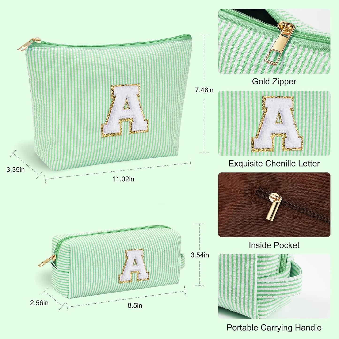 YOOLIFE Makeup Bag for Women - Monogram Cute Initial Makeup Bags Cosmetic Toiletry Pouch Make Up Case for Women Her Best Friend Friendship Sister Teacher, Personalized Birthday Gifts for Women P