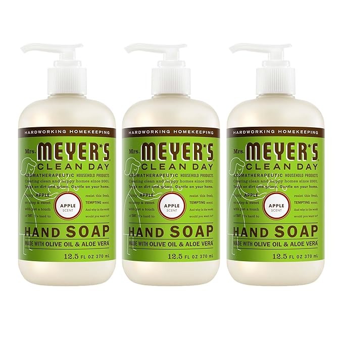 MRS. MEYER'S CLEAN DAY Hand Soap, Made with Essential Oils, Apple, 12.5 fl. oz - Pack of 3