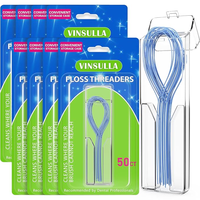 400 Count Floss Threaders for Braces, Bridges, and Implants (8 Packs of 50) - Flexible Nylon Threading Loops - Slim & Durable Dental Floss Helpers for Crowns & Orthodontic Appliances