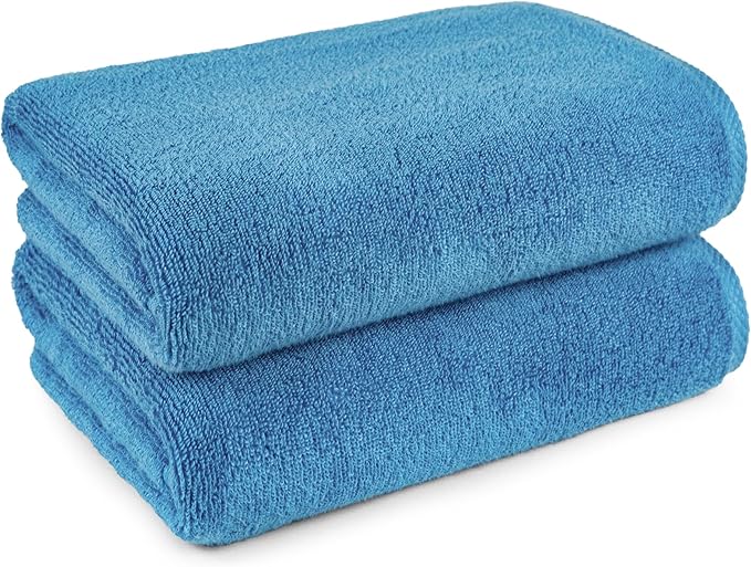 Amazon Basics 2-Piece Quick-Dry Oversize Bath Towel, 100% Cotton, 54" x 30", Lake Blue