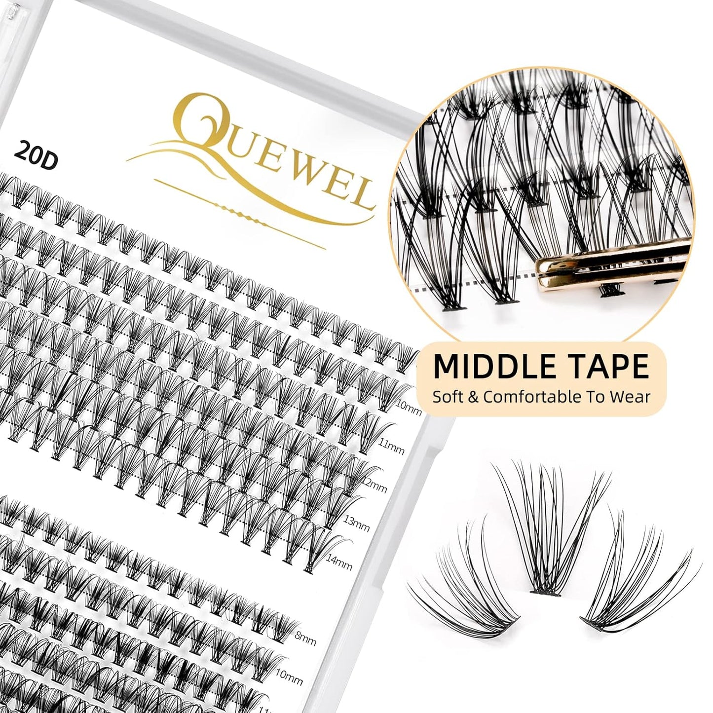 QUEWEL Lash Clusters 240Pcs Individual Lashes 20D+30D C Curl 8-14mm Length DIY Lash Extension Soft False Eyelashes Wispy Cluster Lashes Easy to Create Natural Look At Home(20D+30D-C-MIX8-14)