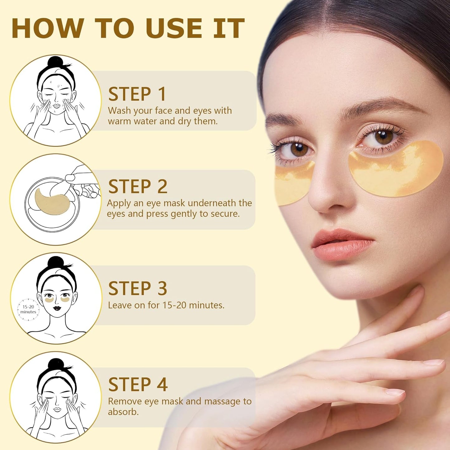 24k Gold Vitality-Fill Eye Patches (30 Pairs)|Anti-Aging Hydra-Gel Under Eye Patches, Boost Lift & Firm the Look of the Eye Area|Eye Patches for Puffiness,Bags,Dark Circles Under Eyes|Gold Pure Luxury