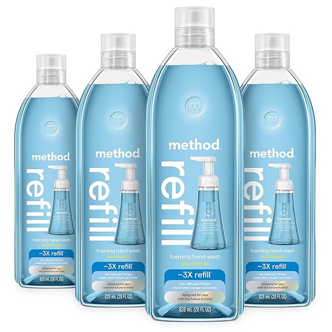 Method Foaming Hand Soap Refill, Sea Minerals, Recyclable Bottle, 28 fl oz (Pack of 4) (Packaging May Vary)