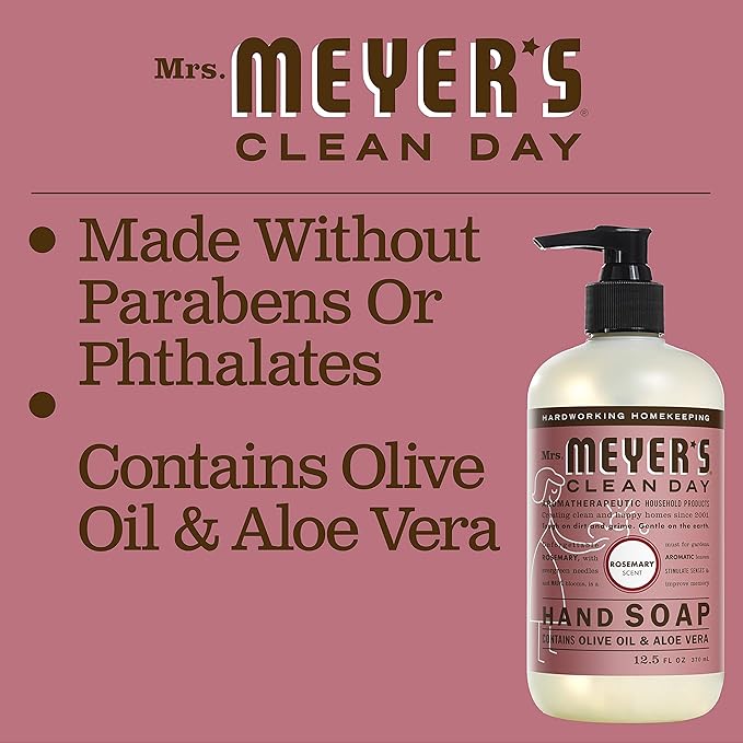 MRS. MEYER’S CLEANDAY Hand Soap, Made with Essential Oils, Biodegradable Formula, Rosemary, 12.5 fl. oz (Pack of 2)