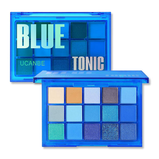 UCANBE Bright Neon Eyeshadow Makeup Palette-15 Shades High Pigmented Purple Blue Yellow Shimmer Matte Glitter Metallic Eyes Shadow Colorful Vibrant Creamy Make Up Pallets Kit - Blue Tonic…