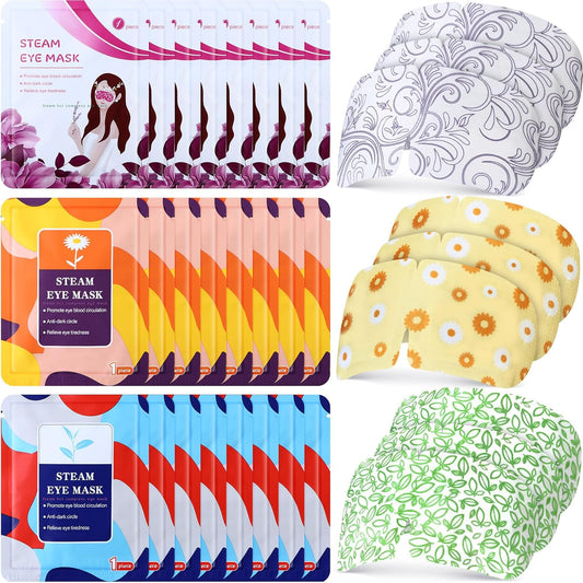 24 Packs Steam Eye Mask Disposable Self Heating Eye Mask for Dry Eyes Spa Warm Sleep Eye Mask for Home Office Travel Eyestrain Relieve (Unscented, Lavender, Chamomile)