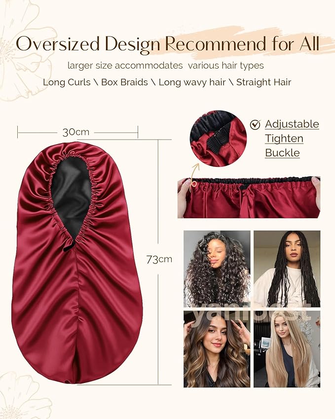 YANIBEST Satin Sleep Bonnet for Natural Hair - Extra Double Layer Long Adjustable Silk Hair Bonnet for Braids, Locs, Curls - Women’s Night Hair Protection Cap
