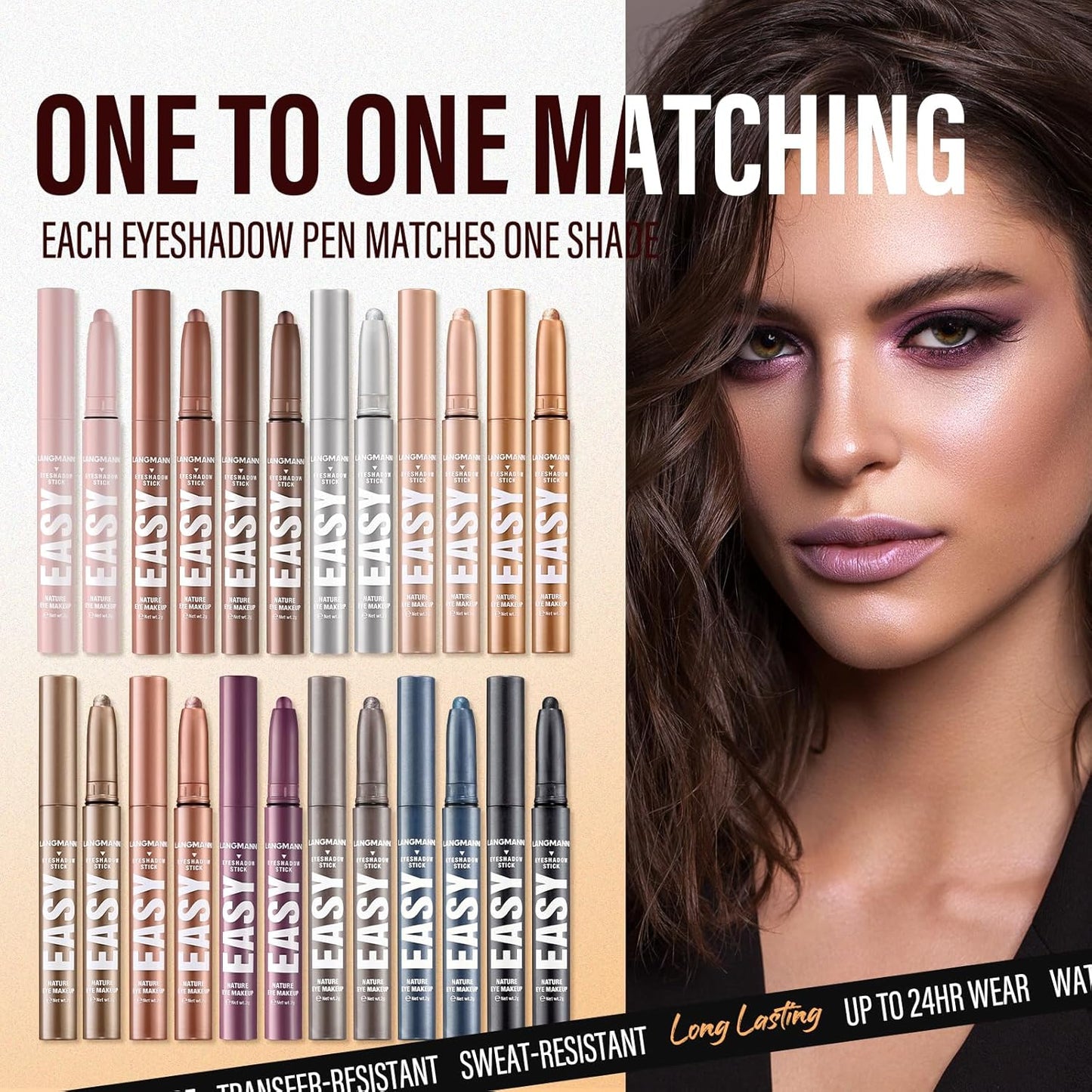 Jolilab Eyeshadow Stick Set, 2 Colors Matte Professional Bright-Colored Contouring and Highlight Eyeshadow Stick, Cream Waterproof Long Lasting High Pigmented Eye Shadow(2, 07+10 2pcs)