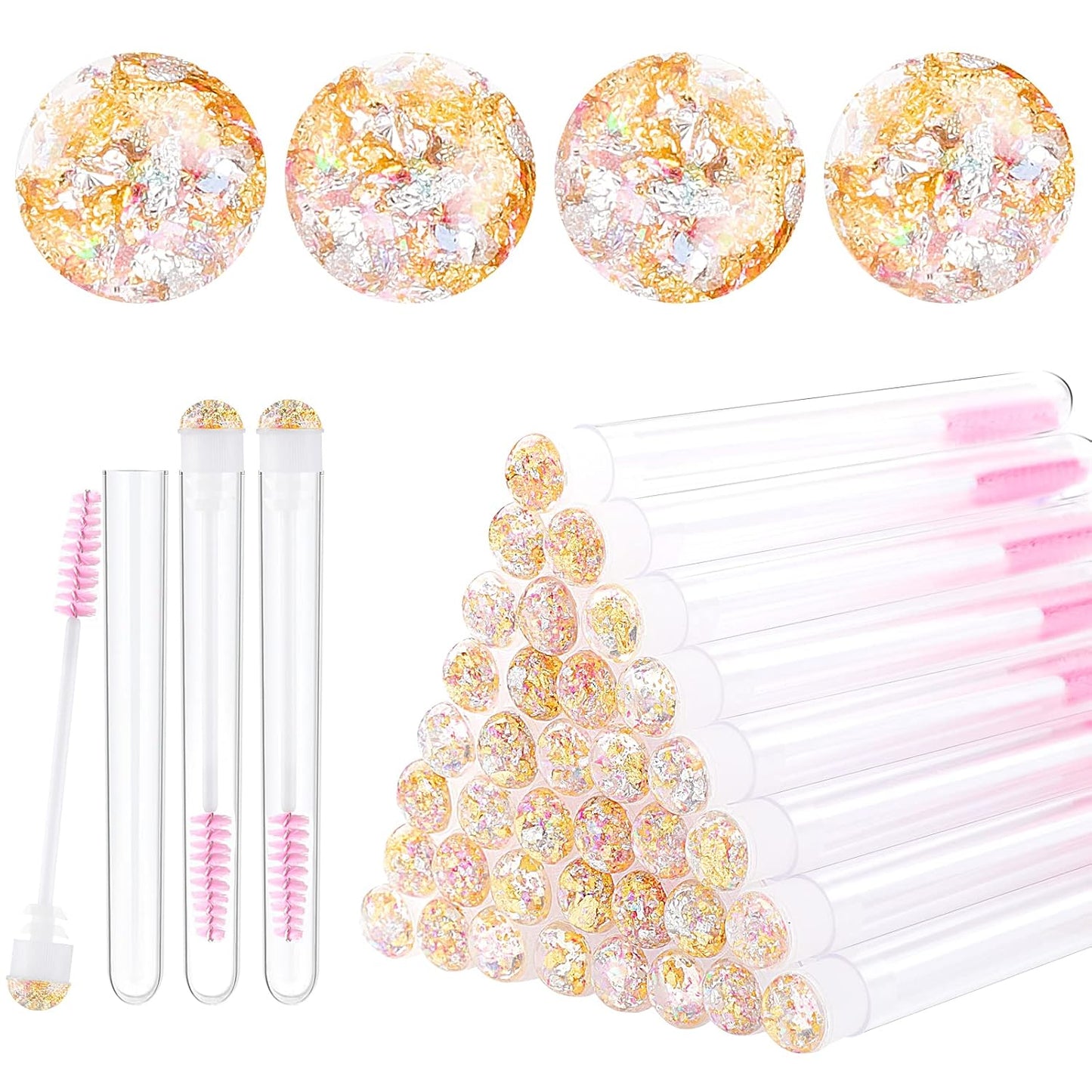 50pcs Eyelash brush Lash Wand Makeup tool Eyelash Extension supplies Cleaning brush Diamond Mascara foil pink