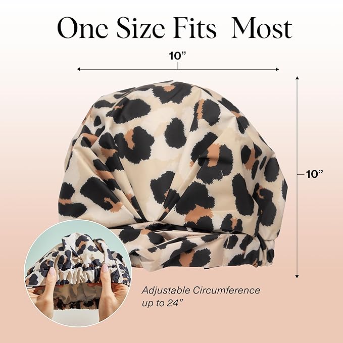 Kitsch Luxury Shower Caps for Women Reusable Waterproof - Large Shower Cap for Women, Non-slip, Quick-dry Hair Cap for Long and Short Hair, Comfortable and Stylish Design - Leopard