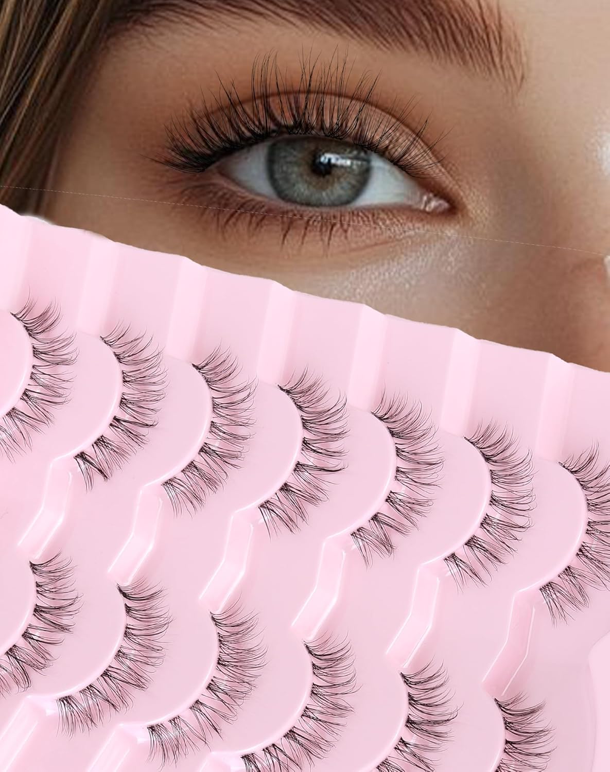 Lashes Natural CLear Band Wispy False Eyelashes Natural Look Flared Strip Eyelash False Eye Lash Soft 7 Pairs Everyday SF-02