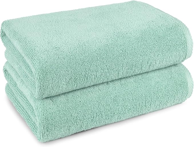 Amazon Basics Quick-Dry Lightweight Moisture Absorbing Bath Towel,100% Cotton,54" x 30",Seafoam Green,2 Count (Pack of 12)