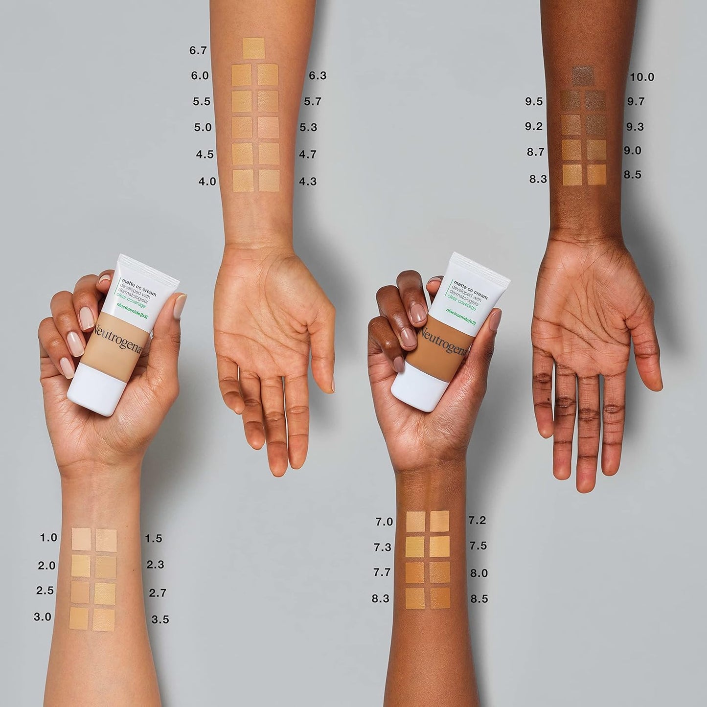 Neutrogena Clear Coverage Flawless Matte CC Cream, Full-Coverage Color Correcting Cream Face Makeup with Niacinamide (b3), Hypoallergenic, Oil Free & Fragrance Free, Ginger, 1 oz