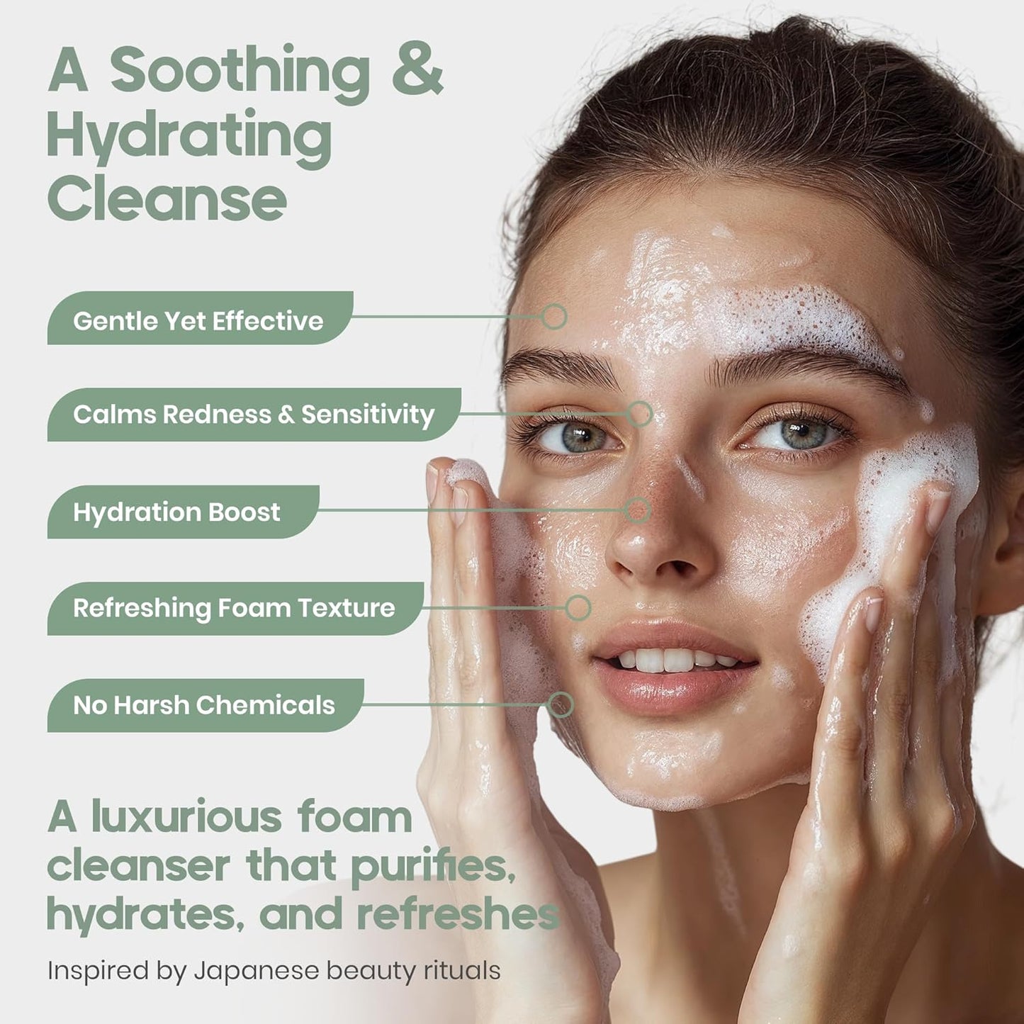 KIREI Foam Cleanser - Gentle Face Wash for Women with Aloe Vera & Cucumber Extract, Hydrating & Soothing, Dermatologically Tested, Suitable for Sensitive Skin, Paraben-Free