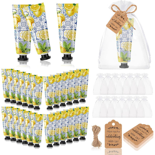 48 Sets Baby Shower Hand Cream Party Favors for Guests Gift Bulk Travel Size Hand Lotion Set for Baby Shower Wedding Christmas(Lemon)