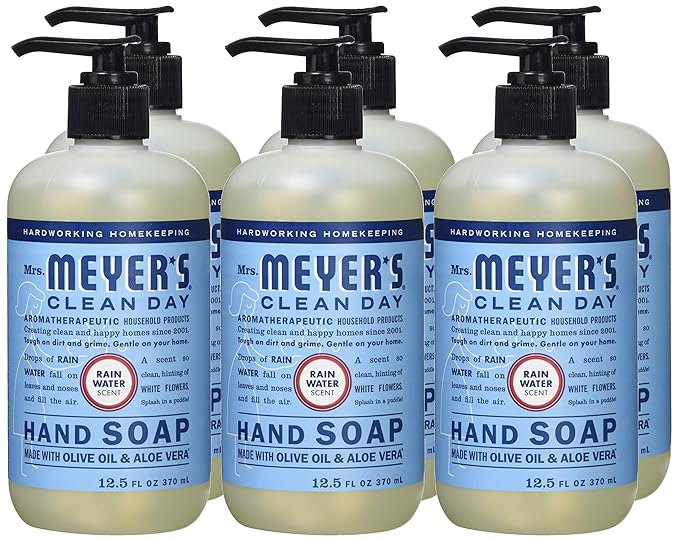 MRS. MEYER'S CLEAN DAY Hand Soap, Made with Essential Oils, Rain Water, 12.5 fl. oz - Pack of 6