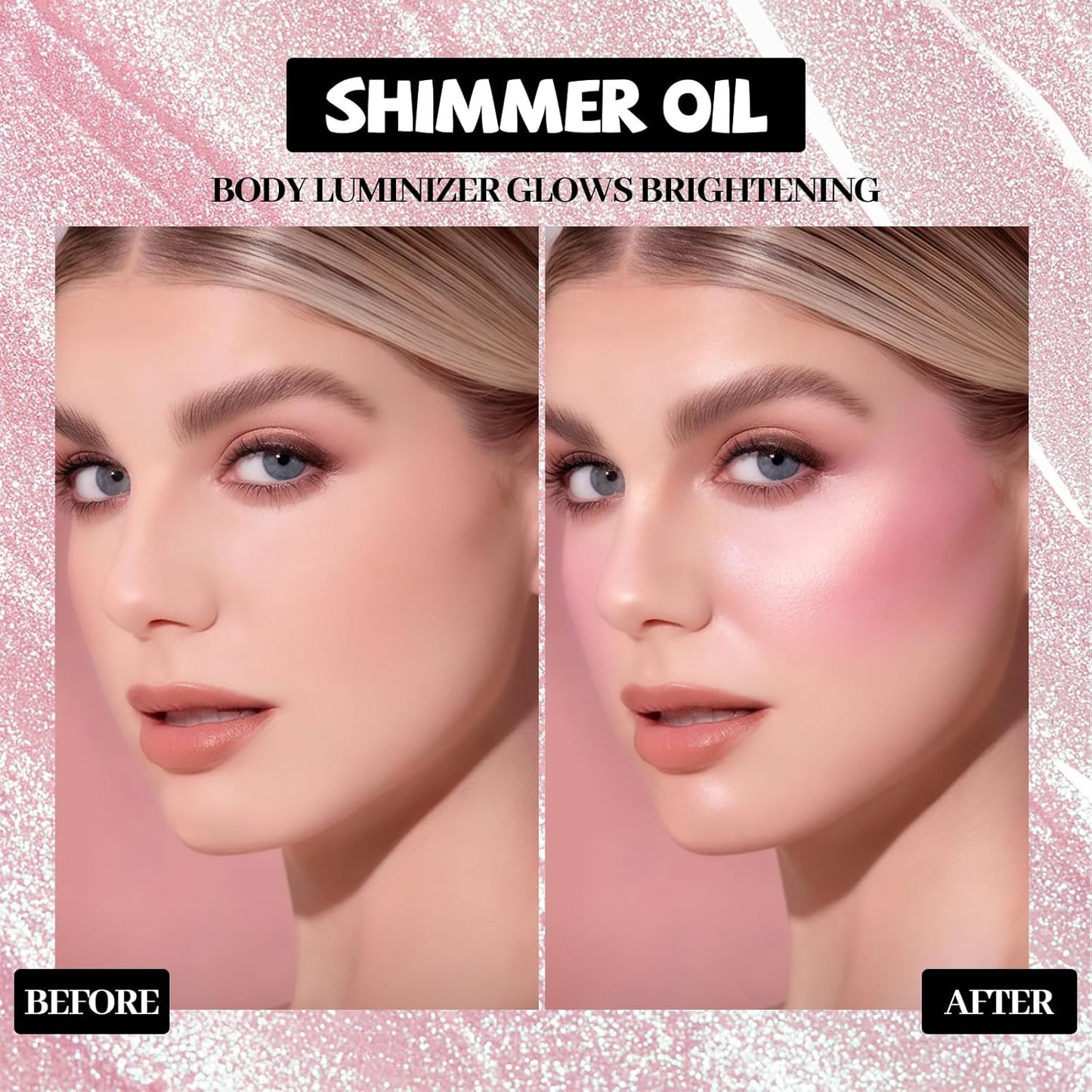 Shimmering Body Oil,Face & Body Glitter Makeup Liquid Highlighter, Moisturizing Body Glitter Dewy Highlighter,Long Lasting Highlighter Face Brighten,Liquid Face Glow Sparkles Body Oil for Women
