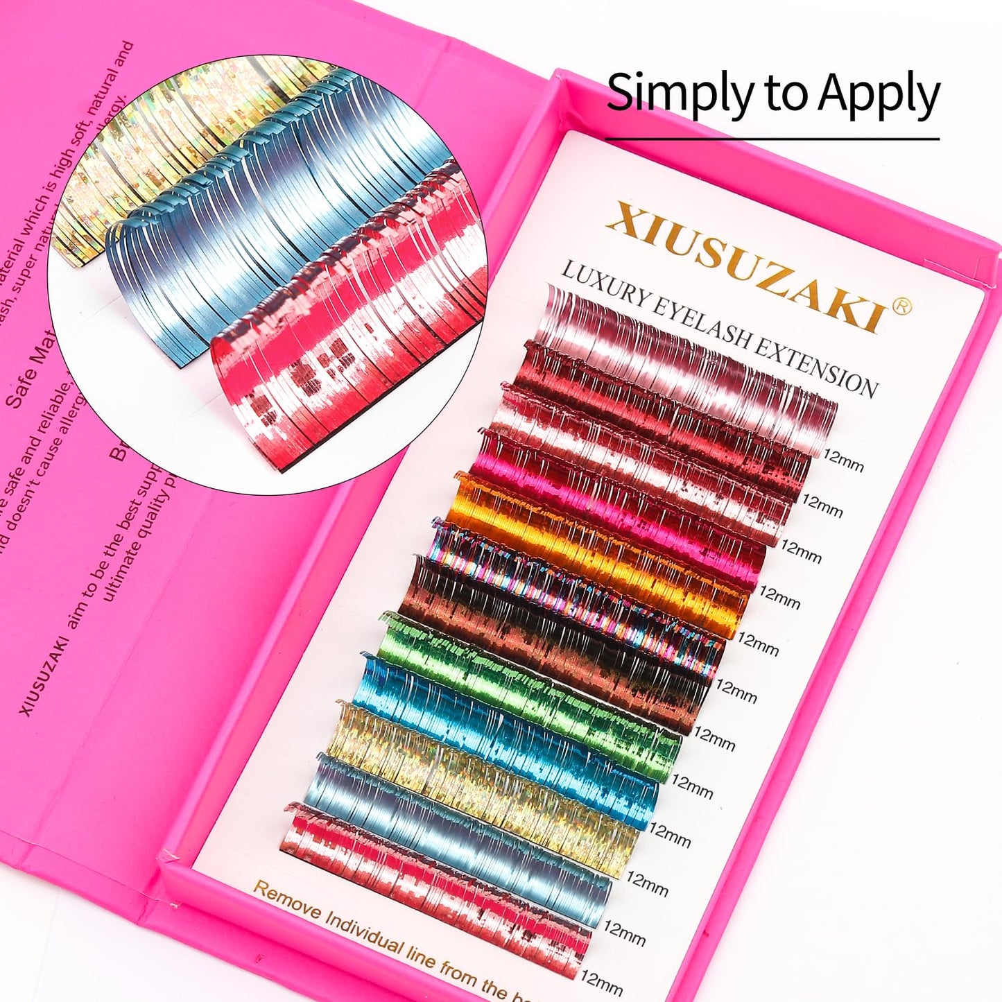Glitter Spike Tinsel Eyelash Extensions 0.07 Colored Lashes Extension D Curl Lashes 14mm Lash Extensions Soft False Eyelashes Volume Lashes 12 Rows Professional Use(Glitter,0.07-D,14mm)