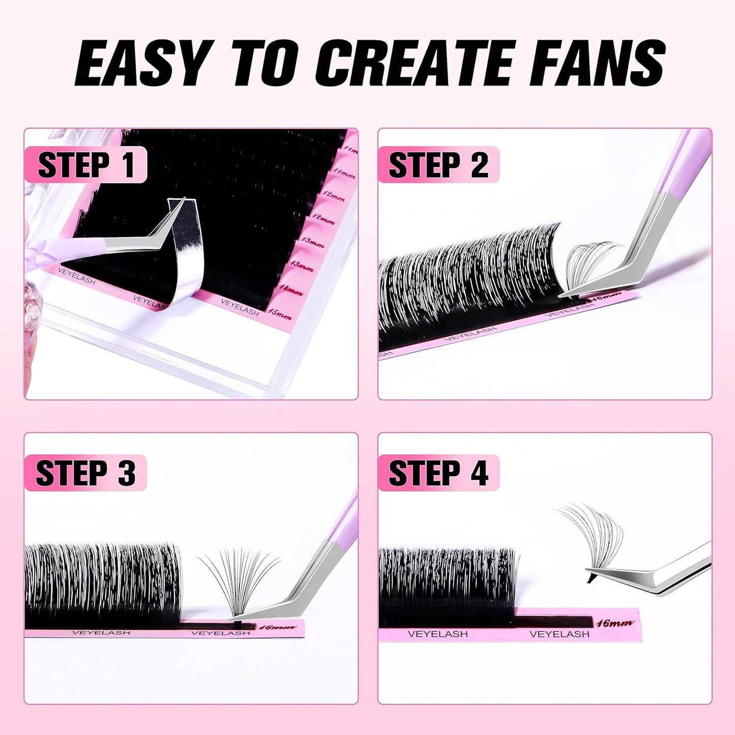 VEYES INC Cashmere Smart Fan Lash Extensions 0.03 0.05 0.07 C/CC/D Curl 8-20mm Mixed & Single Length, Super Matte Black Volume Lashes, Professional Supplies for Lash Techs (0.07 D 14mm)