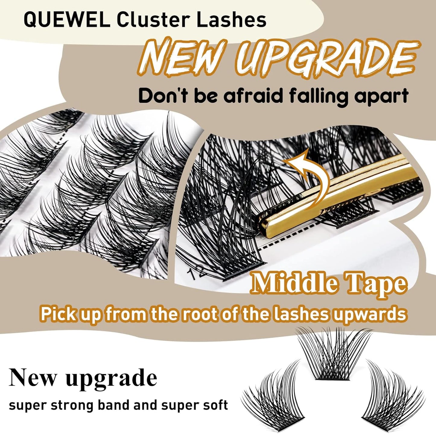 QUEWEL Cluster Lashes 72 Pcs Wide Stem Individual Lashes C/D Curl 8-16mm Length DIY Eyelash Extension False Eyelashes Natural&Mega Styles Soft for Personal Makeup Use at Home (Mega-C-10)