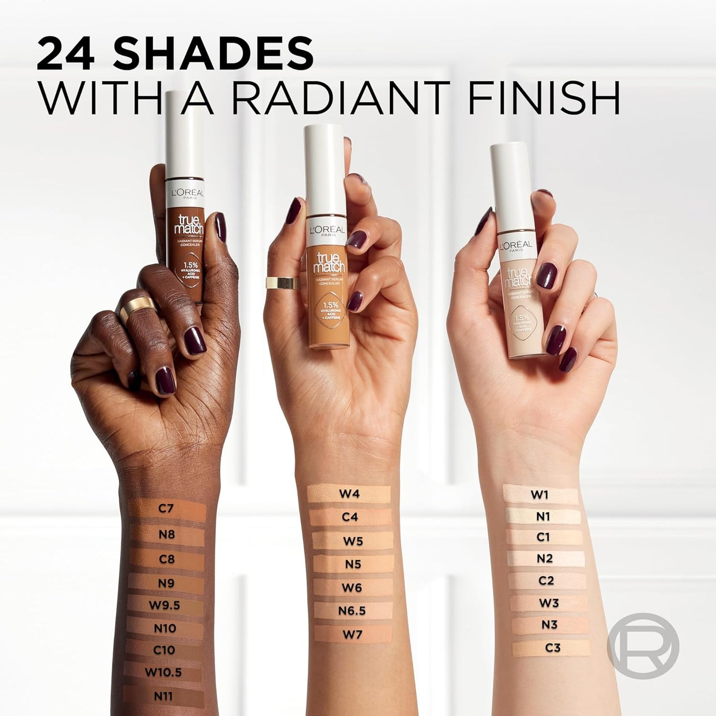 L’Oréal Paris True Match Radiant Serum Concealer, Brightening Under Eye Concealer Make Up with 1.5% Hyaluronic Acid and Caffeine, W4, 0.33 Oz