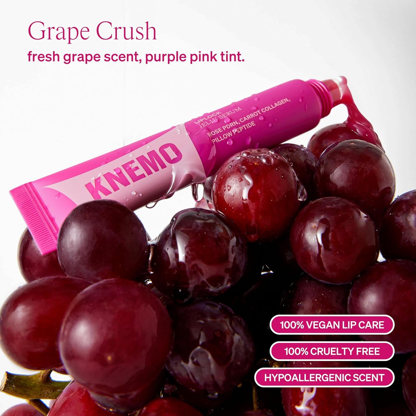 LipLock Jelly Serum for Dry Lips, Long-Lasting, Hydrating, Plumping, Glossy Mask with Rose PDRN, Carrot Collagen, Pillow Peptide, Moisturizing Tinted Lip Balm. (Grape Crush)