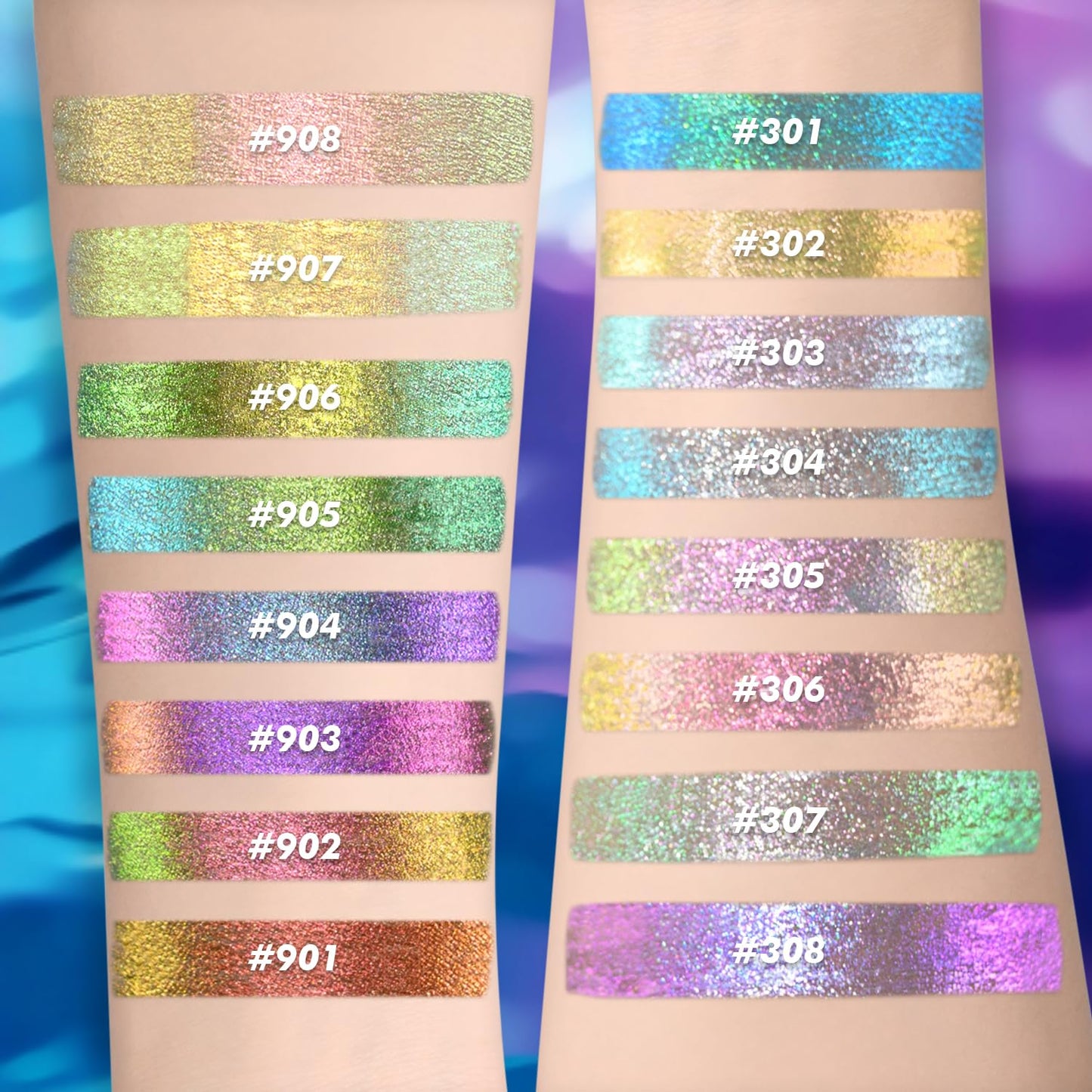 CHARMACY Chameleon Eyeliner Liquid Liner, Glitter liquid eyeliner waterproof, Metallic Intense Color Shifting Colorful Eyeliner, Long wearing,Ultra-Fine Tip Smudge-proof,YELLOW GREEN INDIGO 906