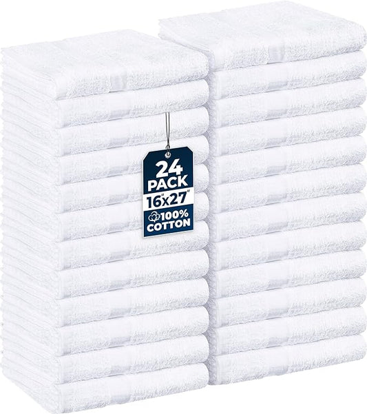 Utopia Towels, Salon Towel, Pack of 24, 16 by 27 Inches, Highly Absorbent Cotton Towels for Hand, Gym, Beauty, Spa, and Home Hair Care, White
