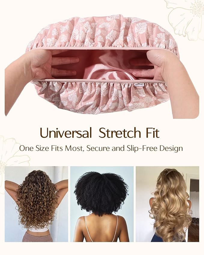 Yanibest Shower Cap for Women - Hair Satin Bonnet Shower Cap for Women Waterproof Extra Large Double Layer Reusable Adjustable for Braids Long Hair