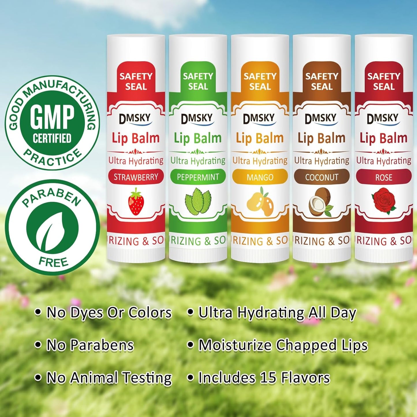 DMSKY Lip Balm 240 Pack, Lip Balm Bulk with Vitamin E and Coconut Oil, Moisturizing Lip Balm for Dry Cracked Lips-15 Flavors